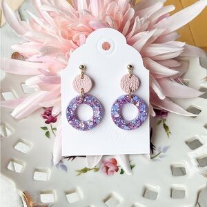 Purple Confetti Cute Earrings, Circle statement Earrings, handmade Clay earrings